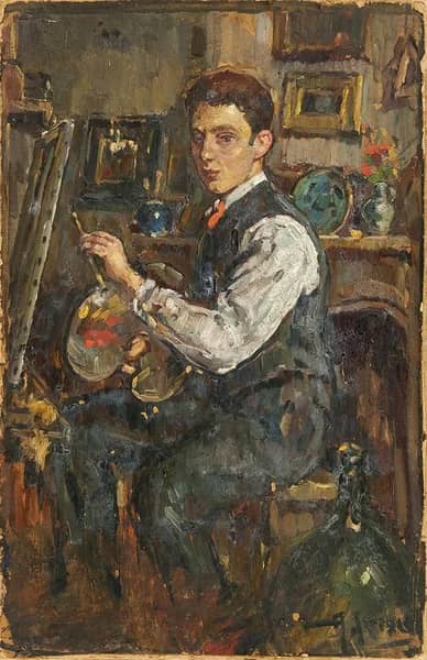 Self Portrait in Studio 1920 by Abraham Fresco | Oil Painting Reproduction