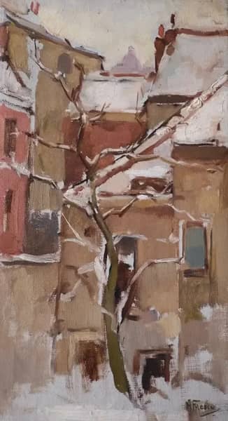 Snow on the Roofs by Abraham Fresco | Oil Painting Reproduction