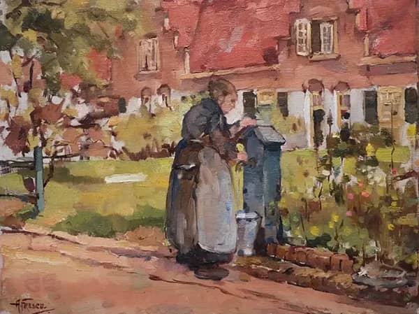 Woman at the Water Pump by Abraham Fresco | Oil Painting Reproduction