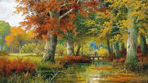 Autumn Trees by the River by Alois Arnegger | Oil Painting Reproduction