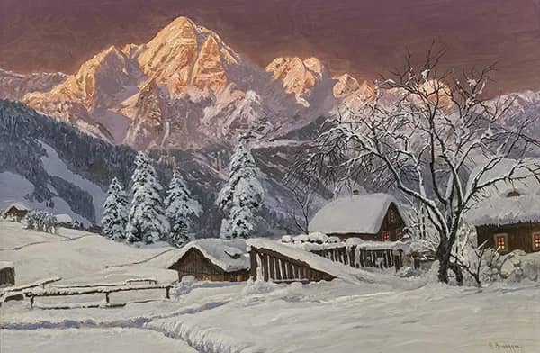 Mountain Range at Dusk by Alois Arnegger | Oil Painting Reproduction