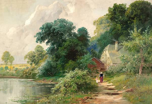 The Walk at the Pond by Alois Arnegger | Oil Painting Reproduction