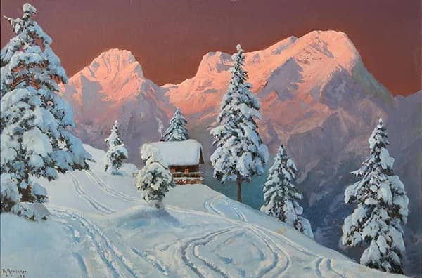 Winter Alpine Sunset by Alois Arnegger | Oil Painting Reproduction