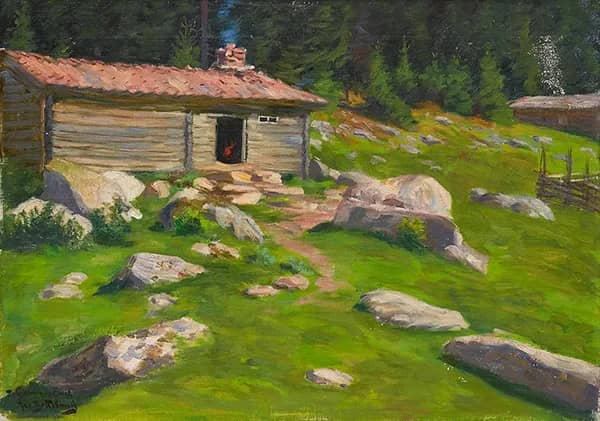 Landscape with Log Cabin by Jacob Bratland | Oil Painting Reproduction