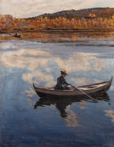Woman in a Rowboat by Jacob Bratland | Oil Painting Reproduction