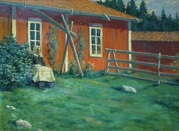 Yard with Seated Woman by Jacob Bratland | Oil Painting Reproduction