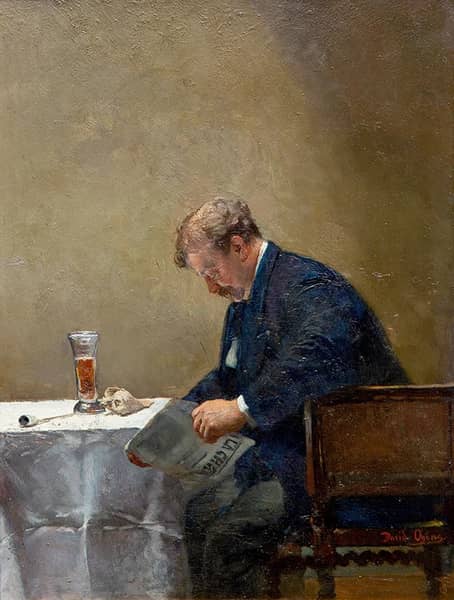 The Artist Enjoying the Newspaper and His Glass | Oil Painting Reproduction