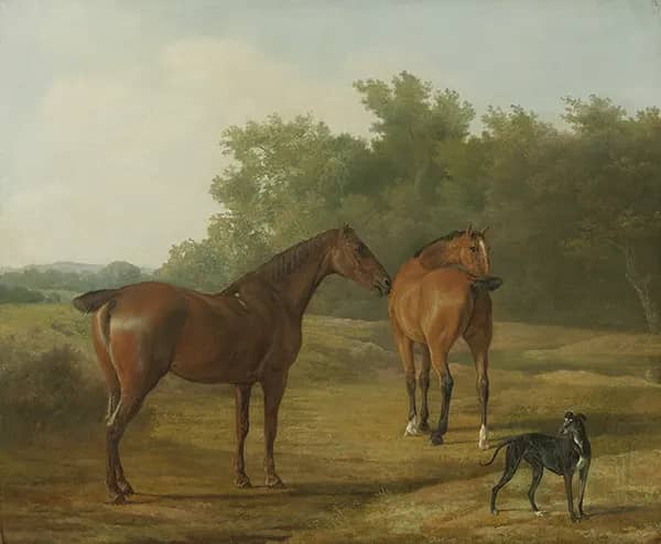 Two Horses and a Greyhound in a Landscape | Oil Painting Reproduction