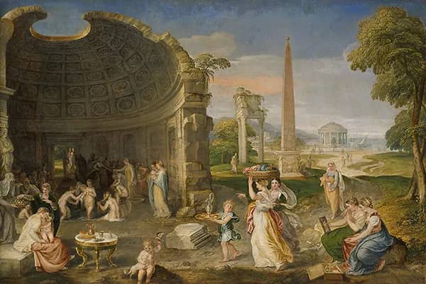Landscape with Classical Ruins and Women Bathing | Oil Painting Reproduction