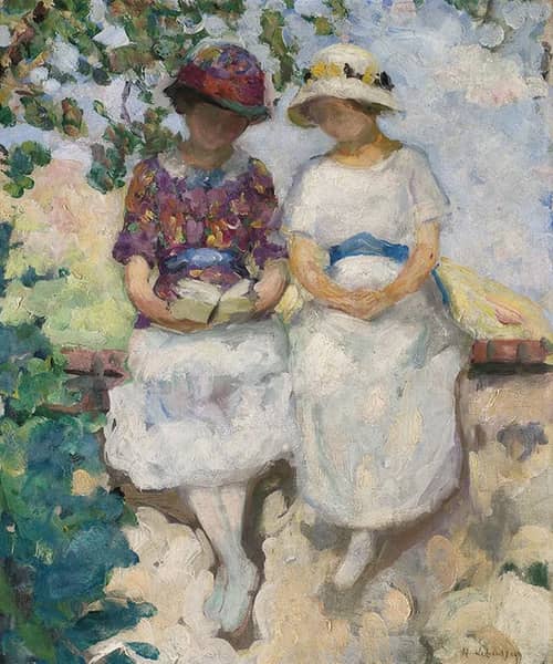 Two Girls Seated on the Wall 1913 | Oil Painting Reproduction