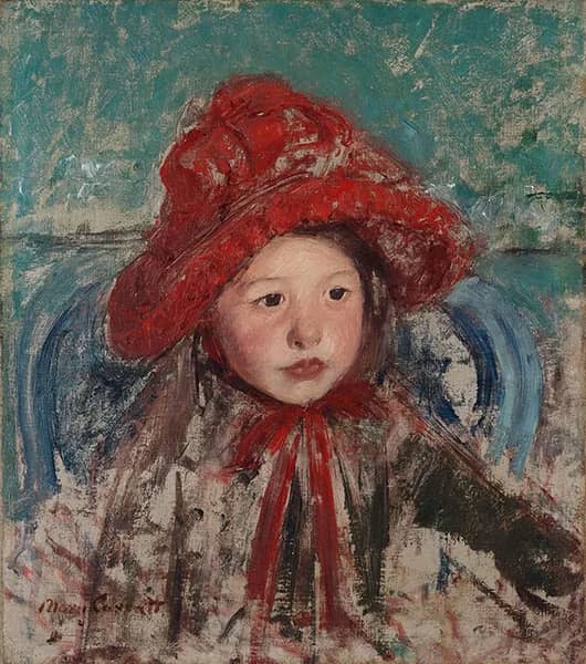 Little Girl in a Large Red Hat by Mary Cassatt | Oil Painting Reproduction