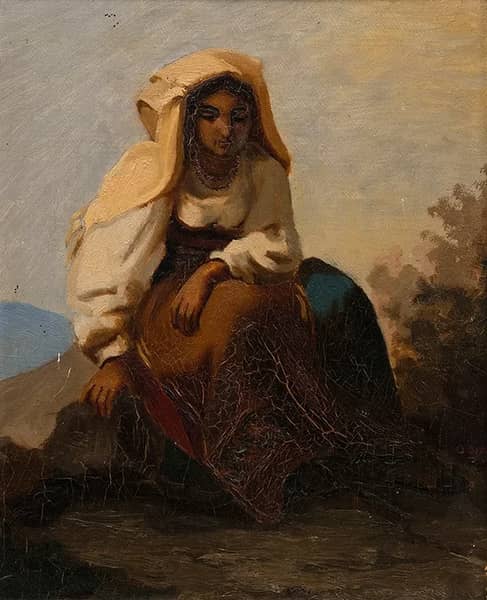 Italian Woman Sitting 1870 by Gunnar Berndtson | Oil Painting Reproduction