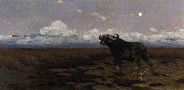 In the Marsh a Cape Buffalo by Wilhelm Kuhnert | Oil Painting Reproduction