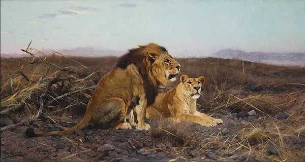Lions in the Steppe by Wilhelm Kuhnert | Oil Painting Reproduction