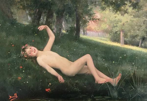 Naked Girl in the Forest 1892 by Joan Brull | Oil Painting Reproduction