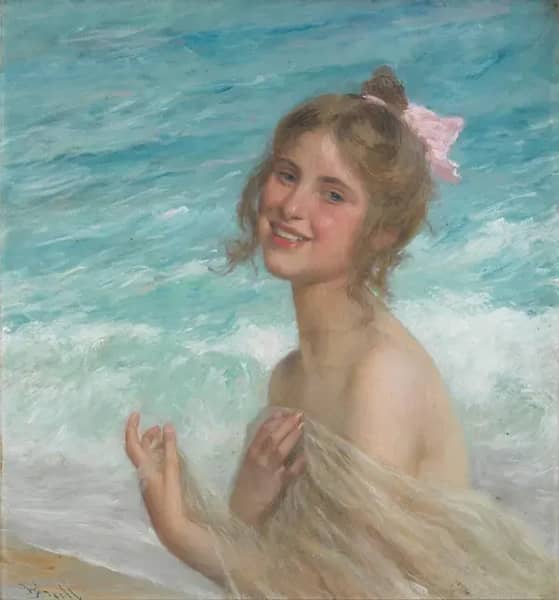 The Pink Bow by Joan Brull | Oil Painting Reproduction
