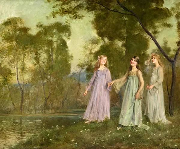 Three Girls at the Edge of the River | Oil Painting Reproduction