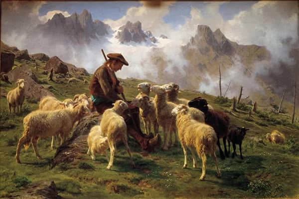 An Alpine Shepherd Giving Salt to His Sheep | Oil Painting Reproduction