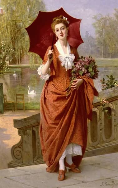 The Red Parasol by Joseph Caraud | Oil Painting Reproduction