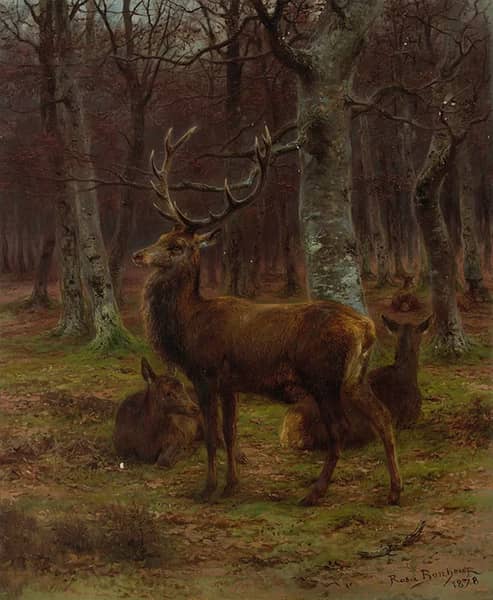 Stag and Does in the Forest Autumn 1878 | Oil Painting Reproduction