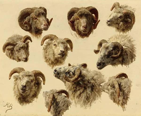 Study of Ram's Heads by Rosa Bonheur | Oil Painting Reproduction