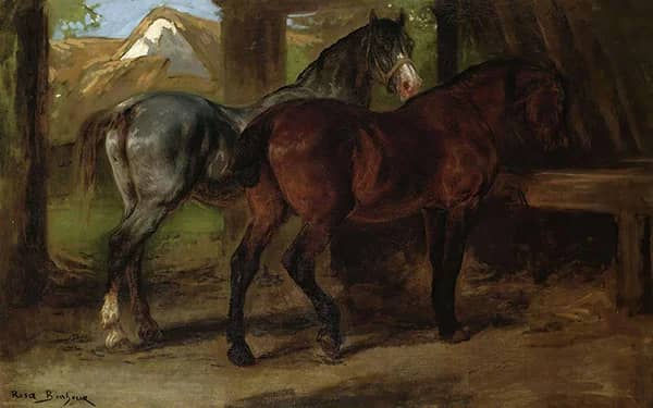 Two Horses in a Stable by Rosa Bonheur | Oil Painting Reproduction