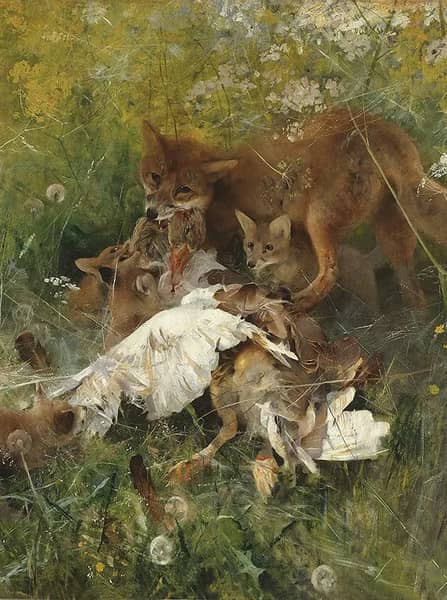 A Fox Family 1886 by Bruno Liljefors | Oil Painting Reproduction