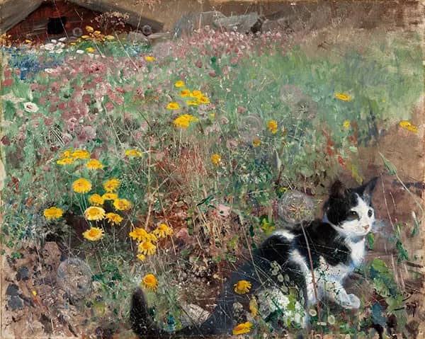Cat in a Flower Meadow 1887 by Bruno Liljefors | Oil Painting Reproduction