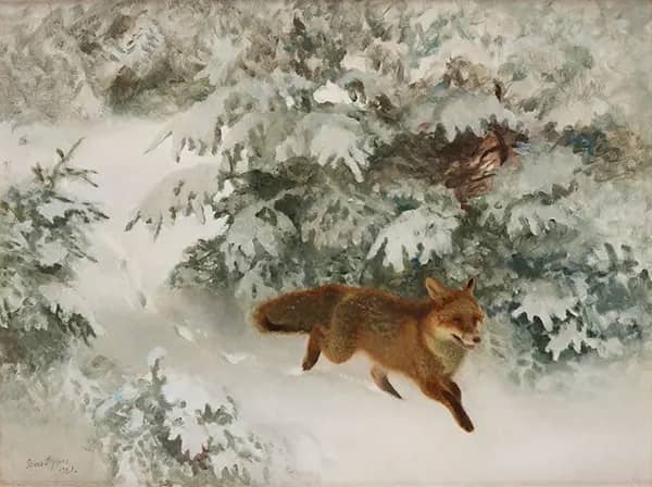 Fox in a Winter Landscape by Bruno Liljefors | Oil Painting Reproduction