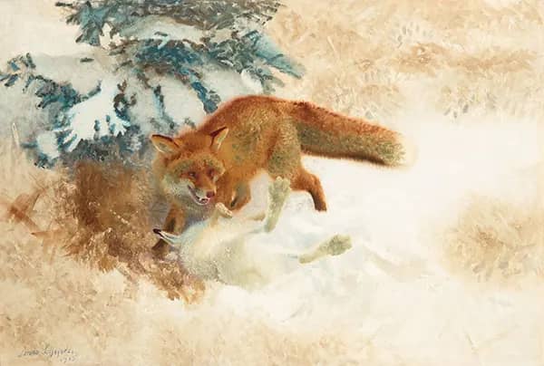 Fox with Hare by Bruno Liljefors | Oil Painting Reproduction