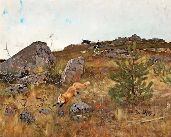 Scenthounds Hunting Fox in Autum 1883 | Oil Painting Reproduction