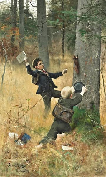 The Squirrel Catchers by Bruno Liljefors | Oil Painting Reproduction