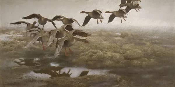 Wildgeese Settling 1907 by Bruno Liljefors | Oil Painting Reproduction