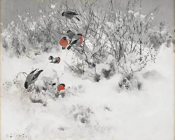 Winter Landscape with Bullfinches 1891 | Oil Painting Reproduction