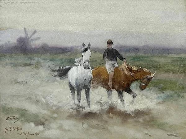 A Horseback Ride 1900 by Richard Friese | Oil Painting Reproduction