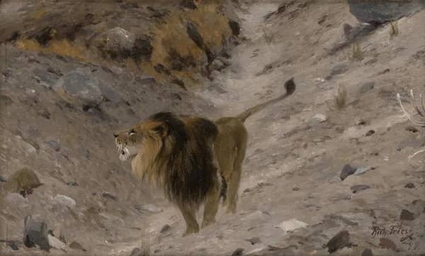 Lion in a Mountain Landscape 1899 | Oil Painting Reproduction