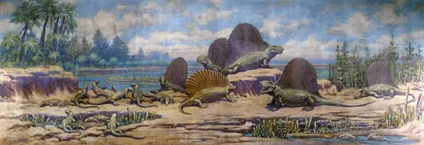 Dimetrodon Edaphosaurus Casea and Diplocaulus 1930 | Oil Painting Reproduction