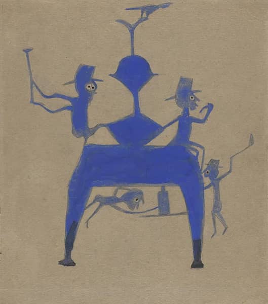 Figures on Blue Construction by Bill Traylor | Oil Painting Reproduction