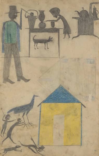 Kitchen Scene Yellow House by Bill Traylor | Oil Painting Reproduction