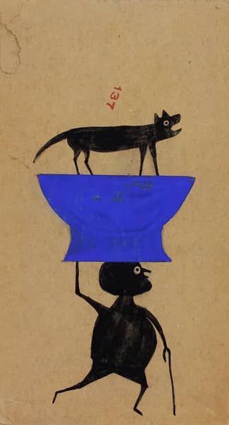 Man Carrying Dog on Object by Bill Traylor | Oil Painting Reproduction