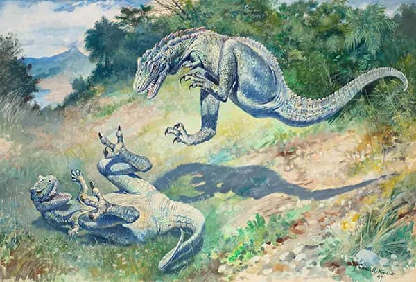 Two Laelaps Fighting 1897 by Charles R Knight | Oil Painting Reproduction