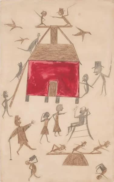 Red House with Figures by Bill Traylor | Oil Painting Reproduction