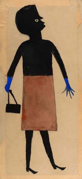 Woman Blue Gloves Brown Skirt by Bill Traylor | Oil Painting Reproduction