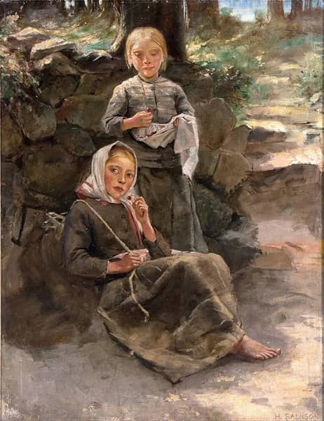 Cherries Two Children in a Forest Glade | Oil Painting Reproduction