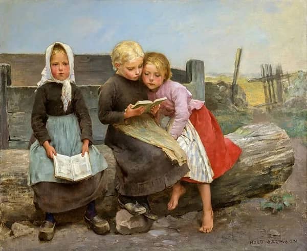 Children Reading by Hugo Salmson | Oil Painting Reproduction