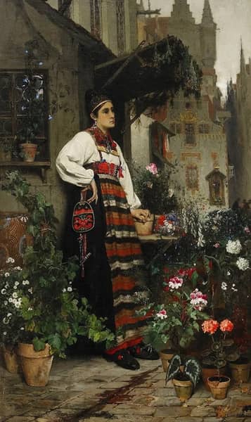 Flower Seller Dressed in Rattvik Costume | Oil Painting Reproduction