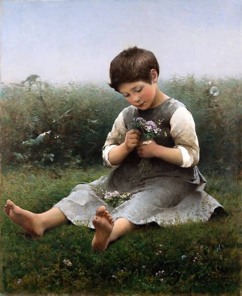 Girl Picking Flowers 1883 by Hugo Salmson | Oil Painting Reproduction