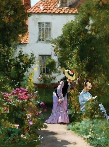 Women in the Garden 1875 by Hugo Salmson | Oil Painting Reproduction
