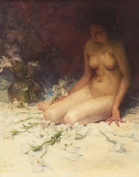 A Nude Female Figure by Carlos Reis | Oil Painting Reproduction