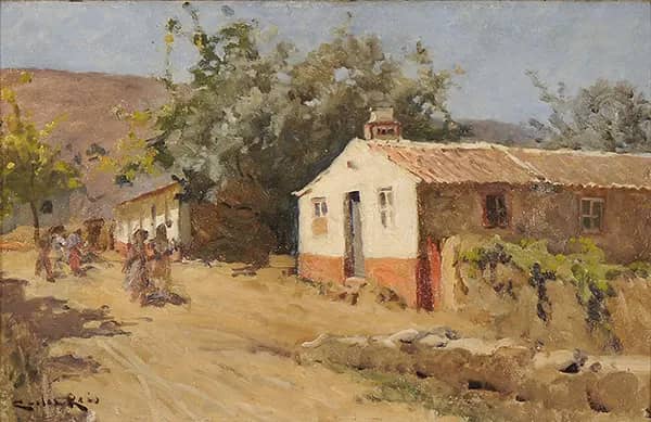 Landscape with House and Figure by Carlos Reis | Oil Painting Reproduction